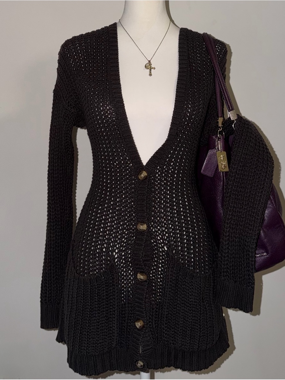 2000s vintage brownish black 2014 american eagle cable knit button down cardigan